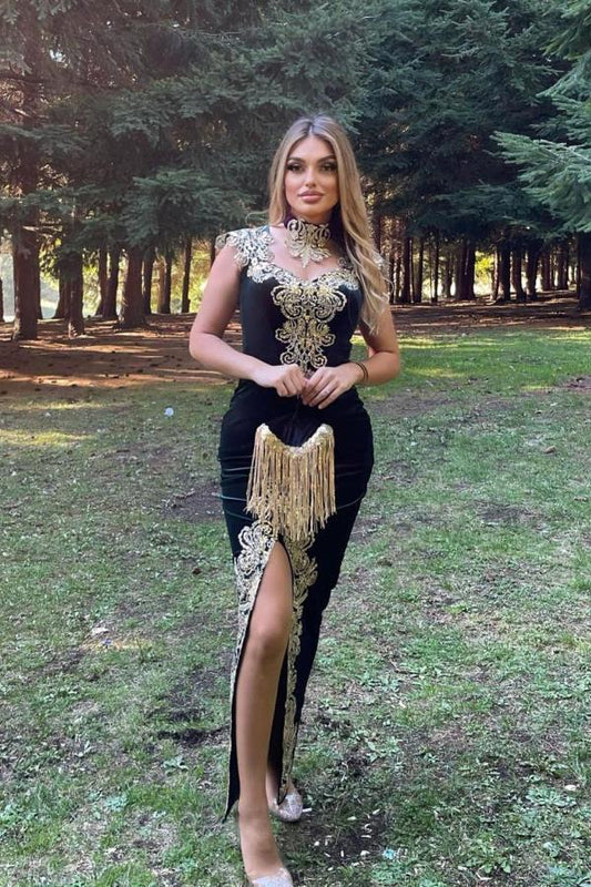 Glamorous High Neck Appliques Mermaid Prom Dress With Detachable SKirt