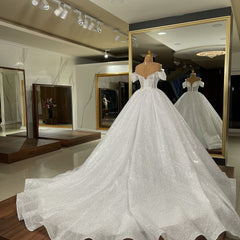 Elegant Long Ball Gowns Wedding Dress with Sequins, Off-the-Shoulder Design