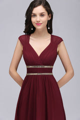 Charming V-Neck Aline Evening Dress with Chains Sleeveless Empire Chiffon Bridesmaid Dress - Prom Dresses