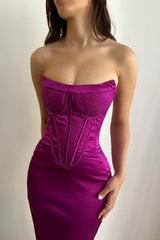 New Arrival Purple Strapless Sleeveless Mermaid Prom Dress On Sale
