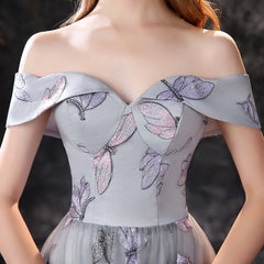 New Arrival Dusty Blue Long Tulle Prom Dress Butterfly Sequins Lace Up