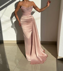 Classic Dusty Pink Mermaid Prom Dress Long Ruffle With Sequins