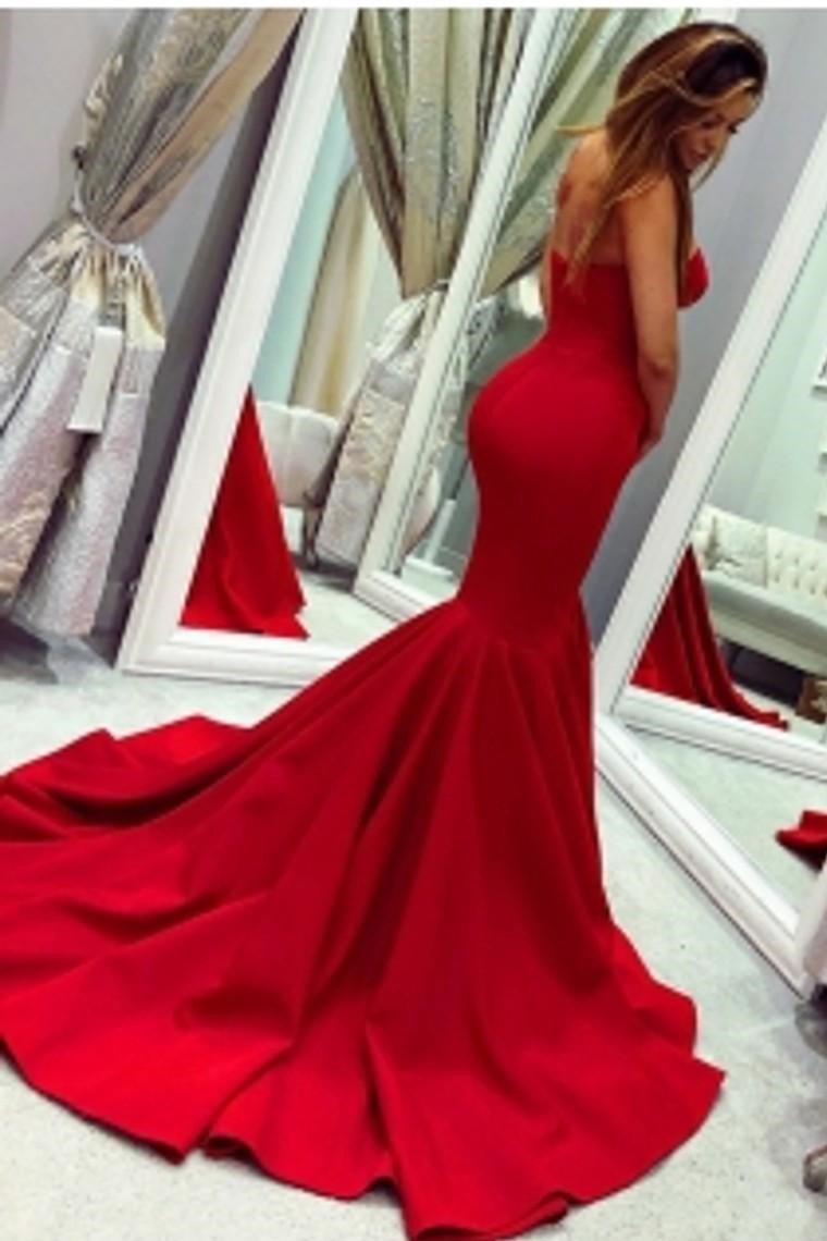 Red Sweetheart Mermaid Prom Dresses Long