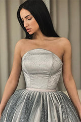 Classy Silver Strapless Tulle Sequins Short Prom Dress On Sale