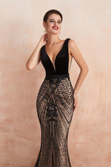 New Arrival V-Neck Sleeveless Mermaid Prom Dress Black Long Party Gowns