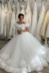 Elegant Off-The-Shoulder Pleated Ball Gown with Tulle Ruffles