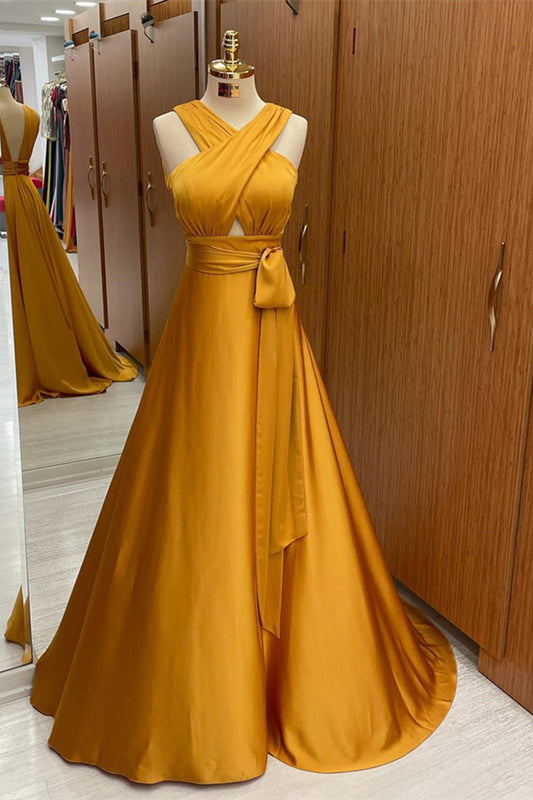 Elegant Straps A-Line Long Prom Dress with Halter On Sale