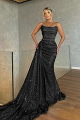 Baby Blue Strapless Sleeveless Beadings Mermaid Prom Dress with Sequins