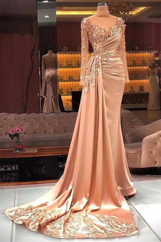 Dusty Rose Long Beaded Mermaid Prom Dress One Shoulder with Ruffles