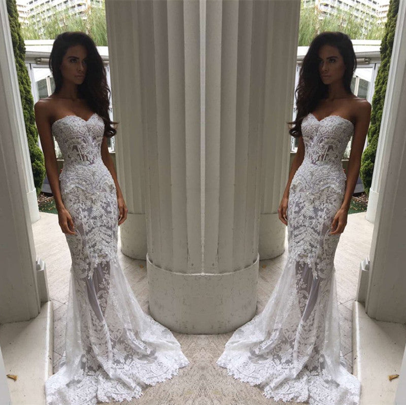 Sweetheart Mermaid Wedding Dresses in Vintage Long Style With Lace Appliques