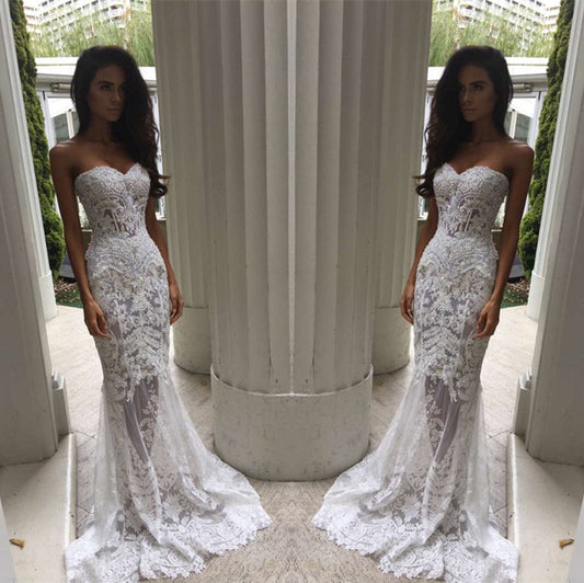 Sweetheart Mermaid Wedding Dresses in Vintage Long Style With Lace Appliques