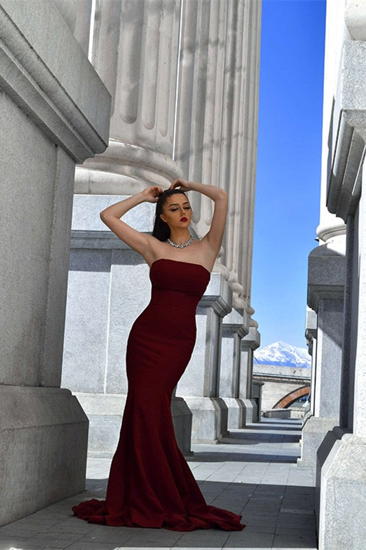 Chic Burgundy Strapless Mermaid Long Evening Prom Dress Online
