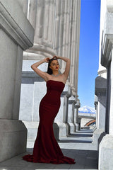 Chic Burgundy Strapless Mermaid Long Evening Prom Dress Online