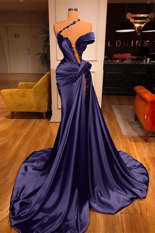  Off-the-Shoulder Mermaid Prom Dress Long Beadings with High Split