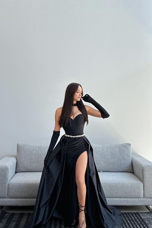 Popular Sweetheart Sleeveless Mermaid Prom Dresses With Split Beads Overskirt