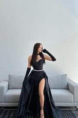 Popular Sweetheart Sleeveless Mermaid Prom Dresses With Split Beads Overskirt