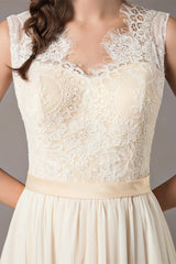 Champagne Chiffon Wedding Gown with Lace