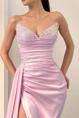 Stunning Sweetheart Sequins Mermaid Prom Dress Slit Long With Ruffles