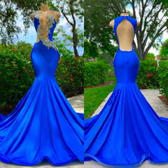 Fabulous Royal Blue Mermaid Prom Dress Sleeveless Long With Appliques Beads