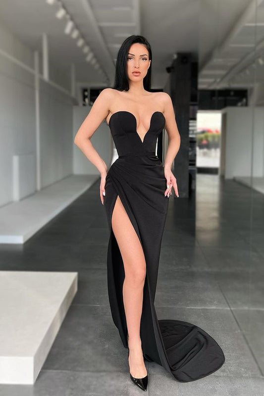 Modern Black Sweetheart Mermaid Prom Dress With Split