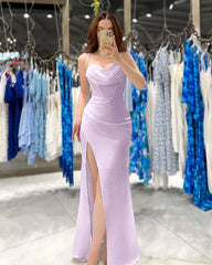 Black Spaghetti Strap Sleeveless Prom Dress Sweatheart Neck With High Slit