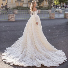 Elegant Mermaid Off-Shoulder Long-Sleeve Bridal Gown With Train