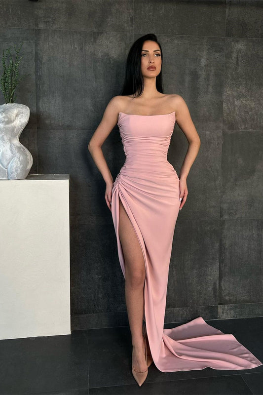 Modern Strapless Mermaid Long Prom Dress With Split