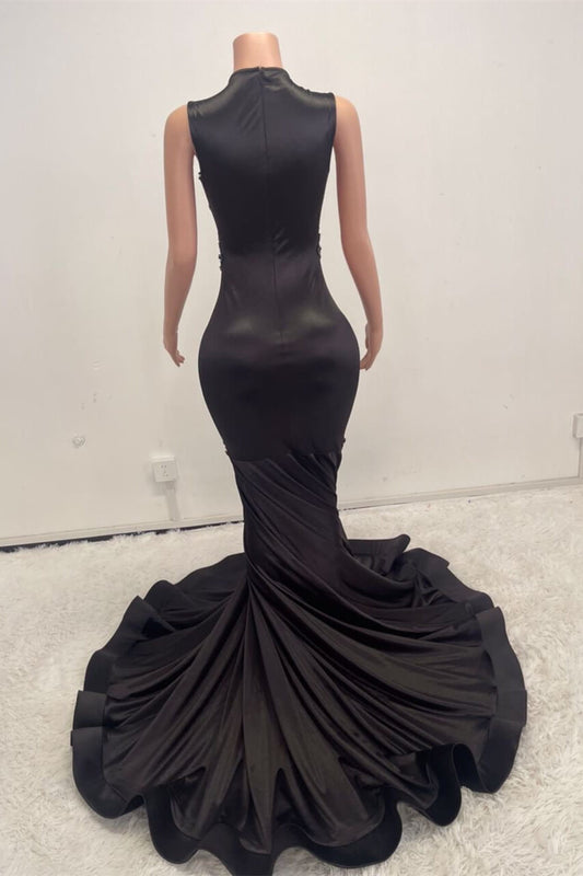 Stunning Black Scoop Sleeveless Prom Dress Mermaid Long With Beadings