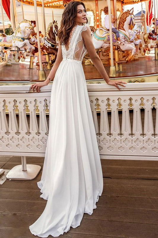Chiffon Wedding Gown with Long Sleeveless Design