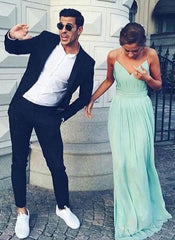 Gorgeous Mint Spaghetti-Straps Long Chiffon Prom Dress