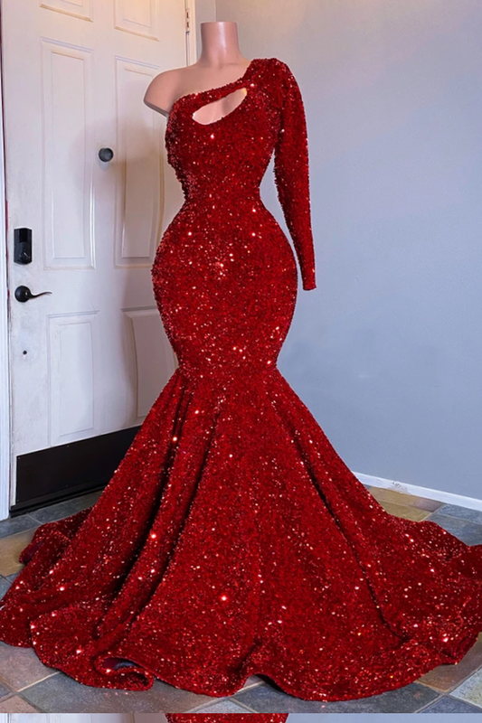 Chic Long Sleevess Sequins Mermaid Prom Dress Long Evening Gowns