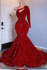 Chic Long Sleevess Sequins Mermaid Prom Dress Long Evening Gowns