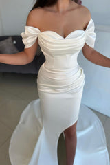 New Arrival White Off-The-Shoulder Sweetheart Mermaid Prom Dress Detachable Skirt With Split