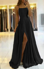  Sage Green Spaghetti-Straps Prom Dress Long Pleated with Slit