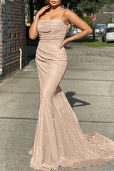Classy Spaghetti-Straps Mermaid Prom Dress Long Open Back With Zipper