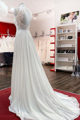 Elegant A-line Chiffon Wedding Dress with Jewel Open Back and Ruffled Appliques