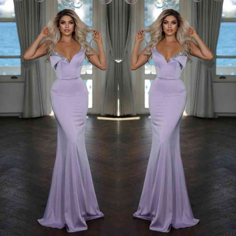 Modern V-Neck Sleeveless Mermaid Prom Dresseses Long With Beads