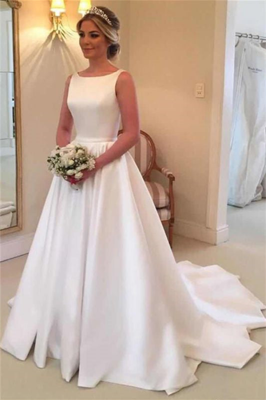 Princess Wedding Dress in Chic Satin with Open Back and Sleeveless Design