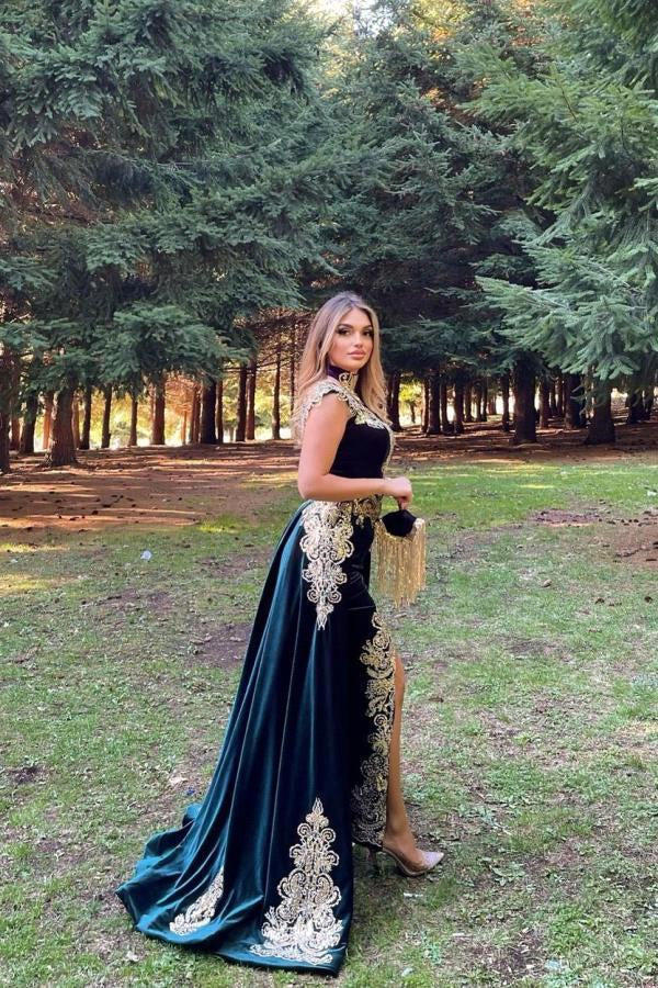Glamorous High Neck Appliques Mermaid Prom Dress With Detachable SKirt