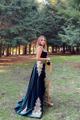 Glamorous High Neck Appliques Mermaid Prom Dress With Detachable SKirt