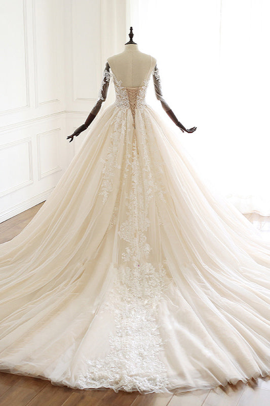 Sweetheart Long Wedding Dress with Modern Sleeves and Tulle Lace Ball Gowns