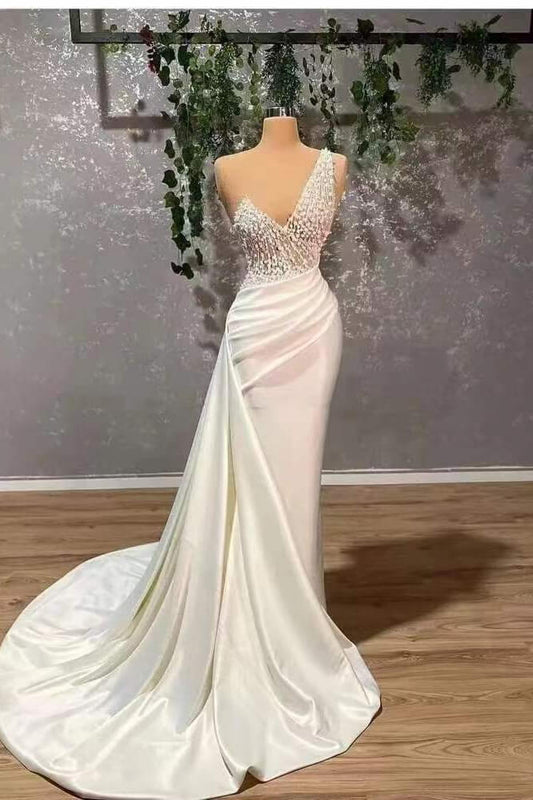 Ivory Elegant One-Shoulder Applique Prom Dress Mermaid with Ruffles