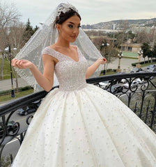 Sweetheart Ball Gown by Miabel: Elegant Off-the-Shoulder Backless Wedding Dress with Tulle, Pearl Beading, and Ruffles