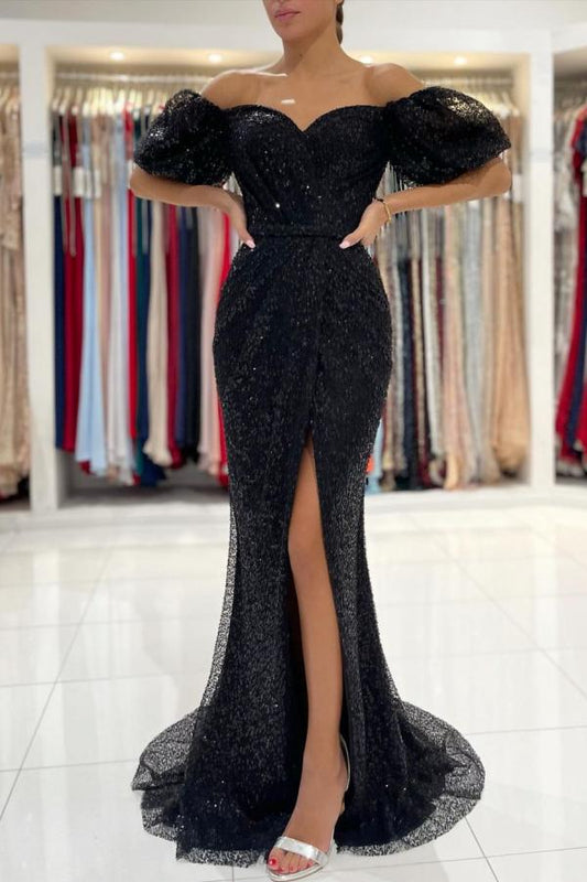 Amazing Black Off-the-Shoulder Sequins Prom Dress Mermaid Long