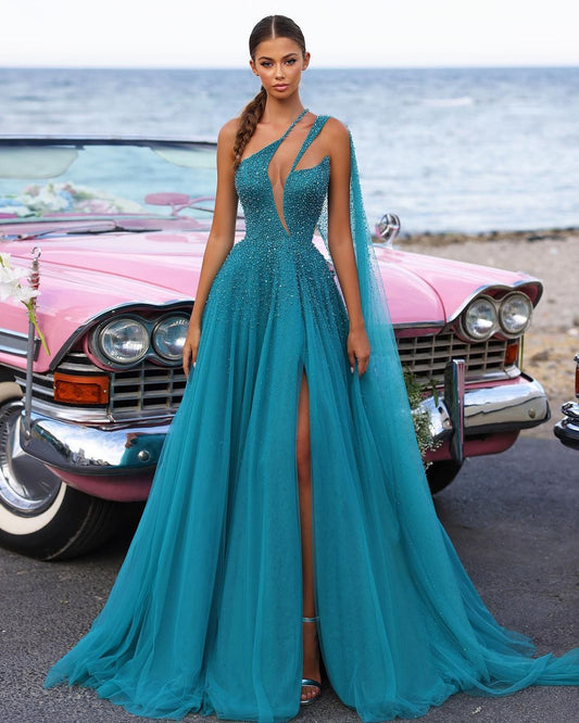 Luxury Blue Mermaid Wedding Dresses with Strapless Sleeveless Design and Elegant Side Split
