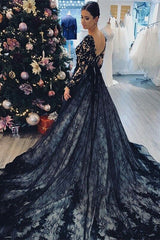 Gorgeous Black Long Sleeves V-Neck Prom Dress With Lace Tulle On Sale