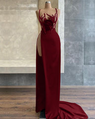 Black Spaghetti-Strap Beadings Sequins Mermaid Evening Dress with Slit