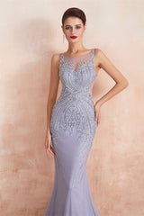 New Arrival Sleeveless Scoop Mermaid Prom Dress Long With Crystals
