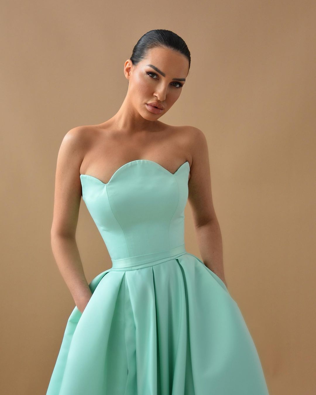 Amazing Strapless Mint Green Prom Dress Split Long With Pocket