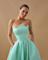 Amazing Strapless Mint Green Prom Dress Split Long With Pocket